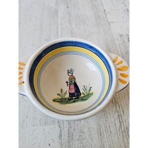 Vintage France pottery bowl Lady flowers